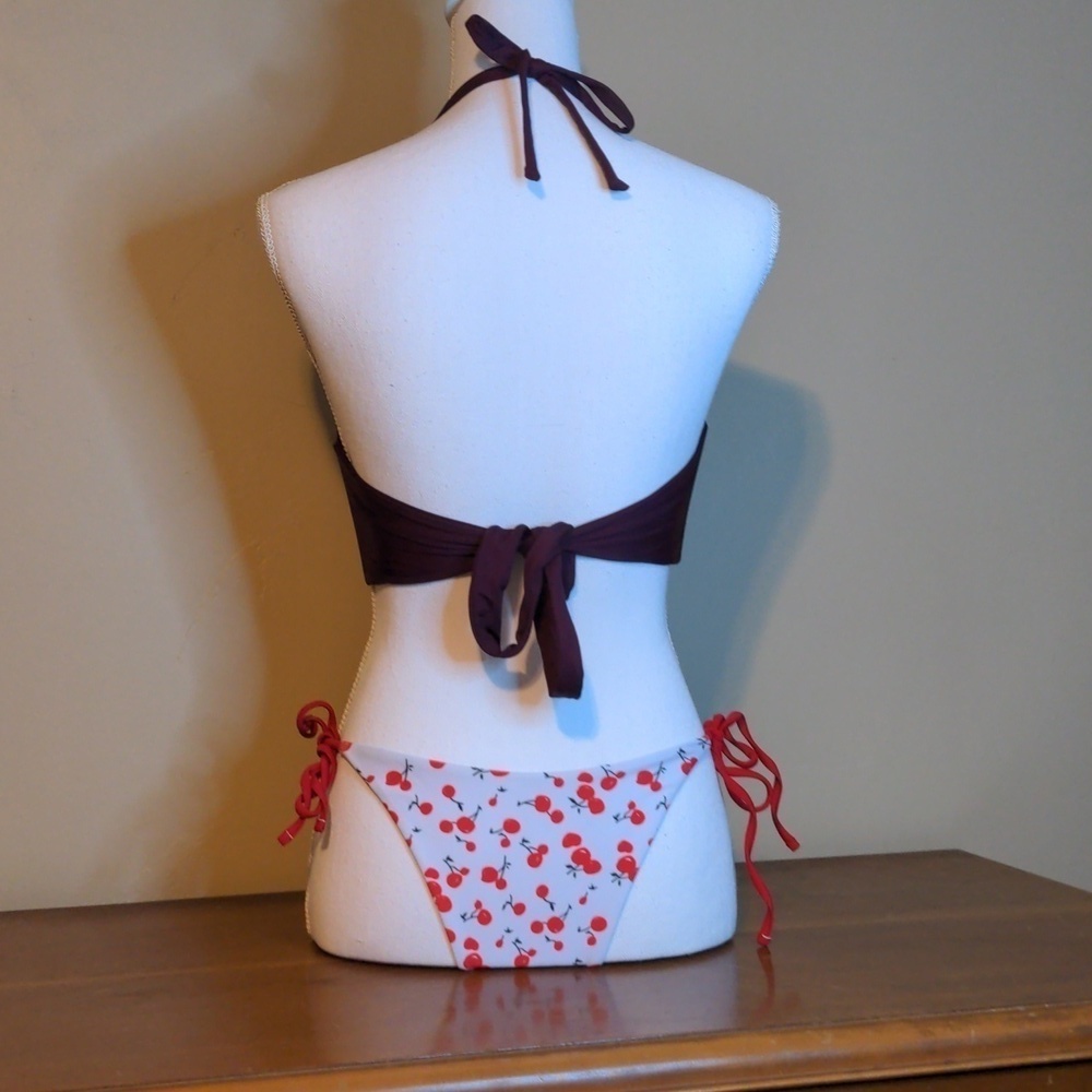 KONA SOL Faux Wrap Halter Bikini with Poppin Cherry String Bikini Bottom Size L - Picture 11 of 13